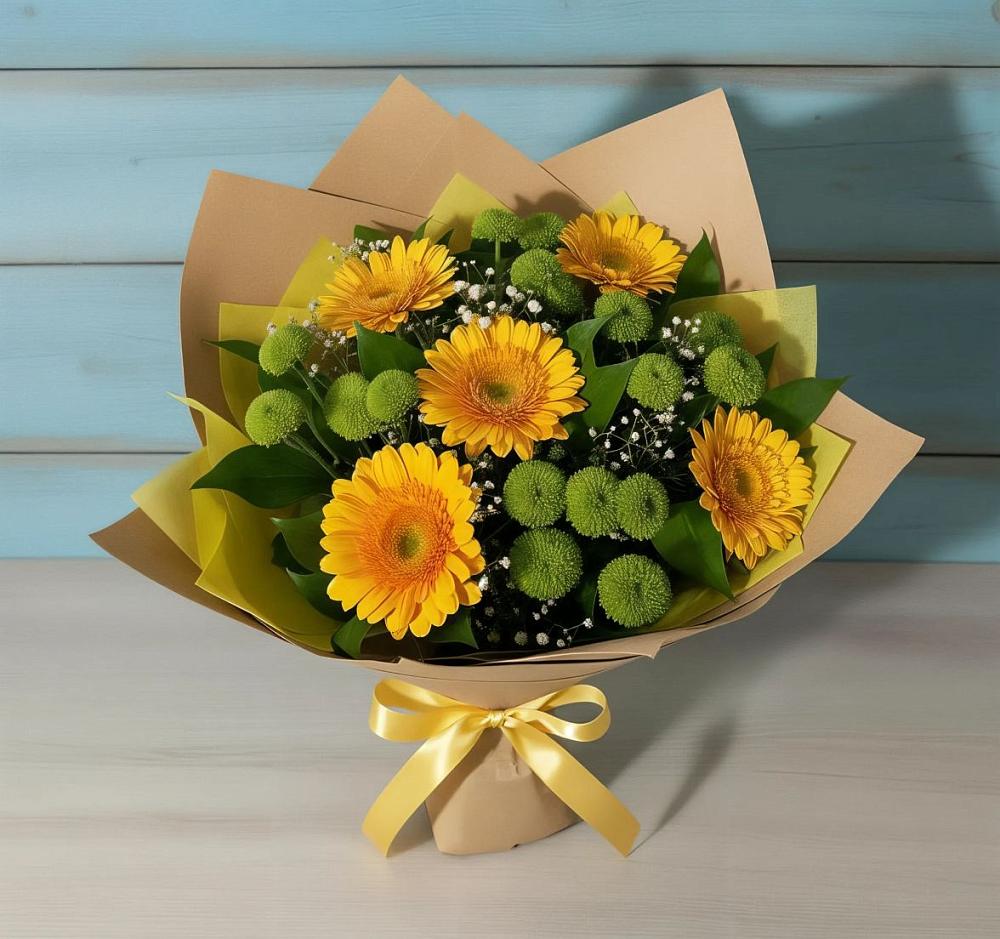Букет цветов из: Герберы и Хризантемы в Лаврово