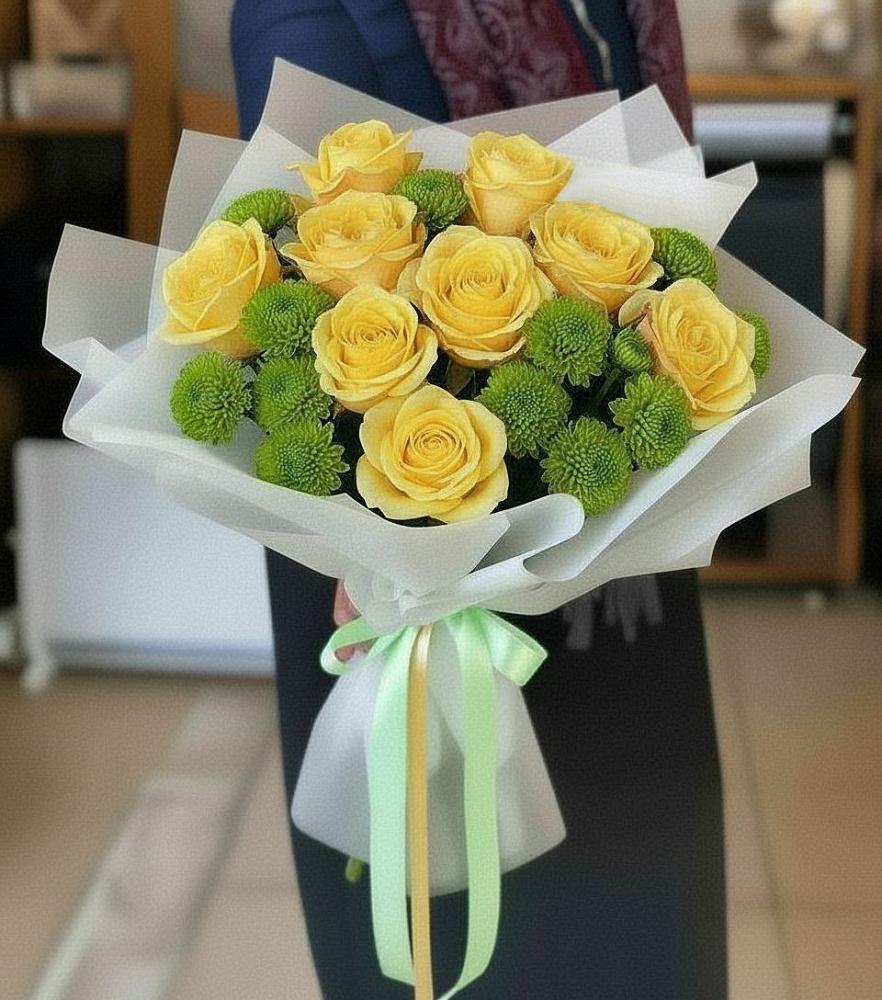 Букет цветов из: Хризантемы и Розы в Лаврово