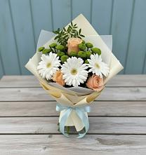 Букет цветов из:  Герберы, Розы и Хризантемы в Лаврово