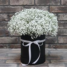 Цветочная композиция из Гипсофила в шляпной коробке в Лаврово